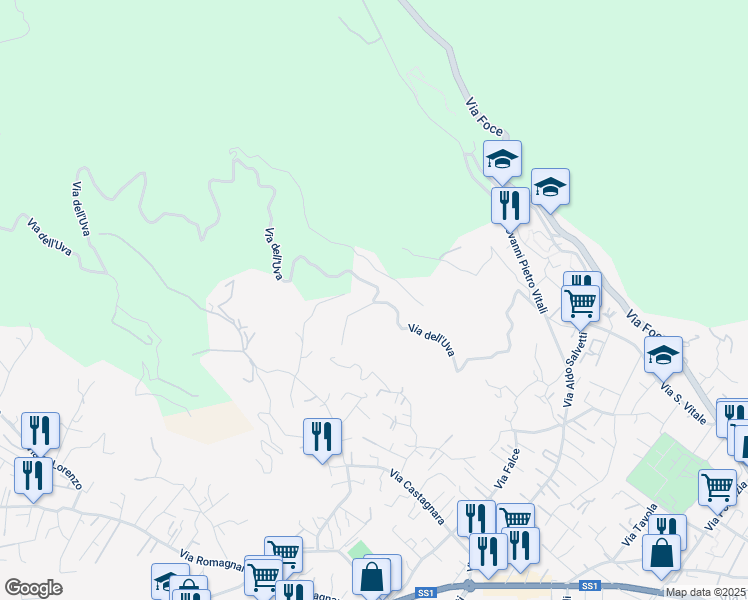 map of restaurants, bars, coffee shops, grocery stores, and more near 10 Via dell'Uva in Massa
