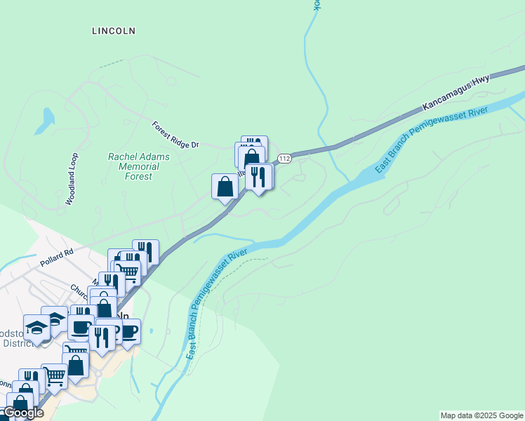 map of restaurants, bars, coffee shops, grocery stores, and more near 36 Lodge Road in Lincoln