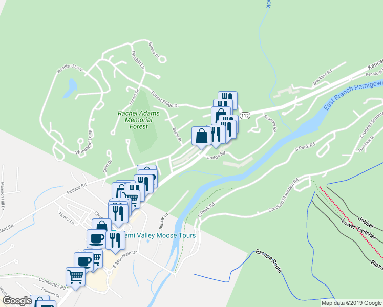 map of restaurants, bars, coffee shops, grocery stores, and more near 227 Main Street in Lincoln