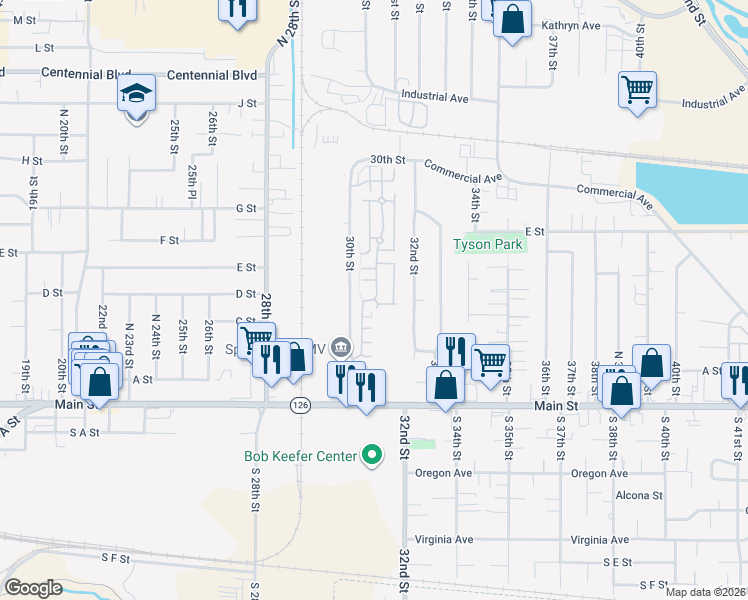 map of restaurants, bars, coffee shops, grocery stores, and more near 317 30th Street in Springfield