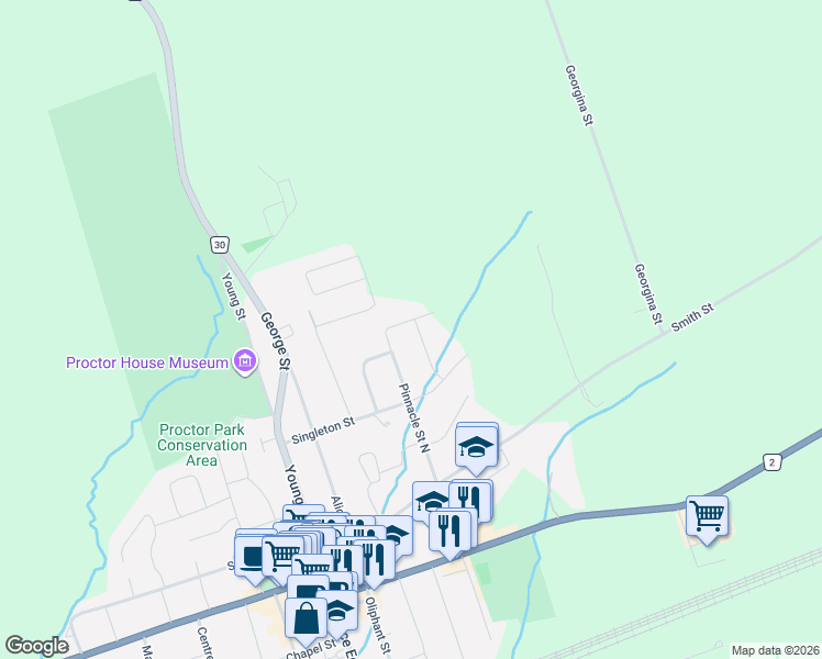 map of restaurants, bars, coffee shops, grocery stores, and more near 8 Tackaberry Drive in Brighton