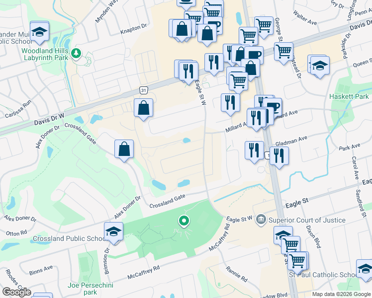 map of restaurants, bars, coffee shops, grocery stores, and more near in Newmarket
