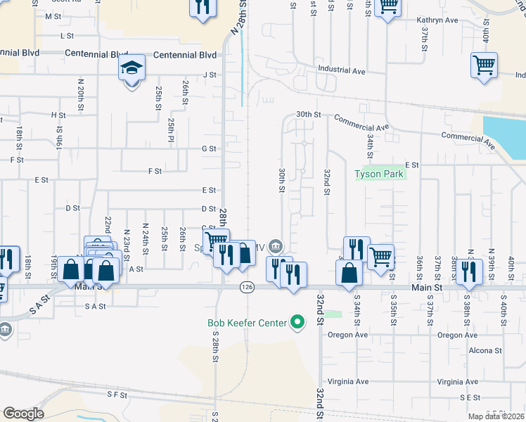 map of restaurants, bars, coffee shops, grocery stores, and more near 317 30th Street in Springfield