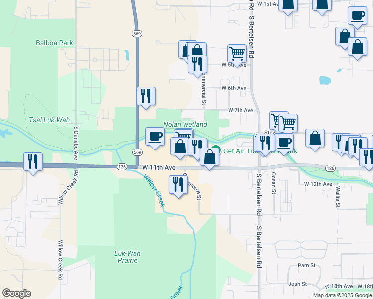 map of restaurants, bars, coffee shops, grocery stores, and more near 4242 Commerce St in Eugene