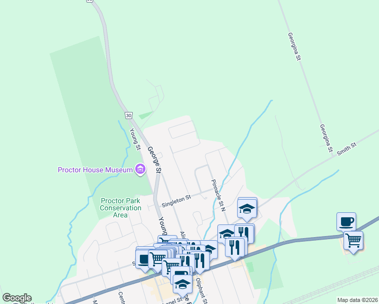 map of restaurants, bars, coffee shops, grocery stores, and more near 7 Lakeview Heights in Brighton