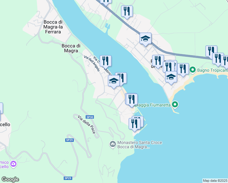 map of restaurants, bars, coffee shops, grocery stores, and more near 10 Via Sans Facon in Bocca di Magra