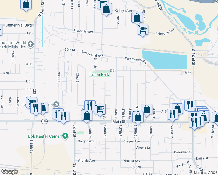 map of restaurants, bars, coffee shops, grocery stores, and more near 425 35th Street in Springfield