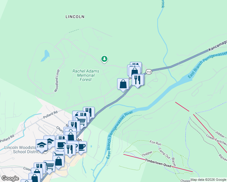 map of restaurants, bars, coffee shops, grocery stores, and more near 227 Main Street in Lincoln