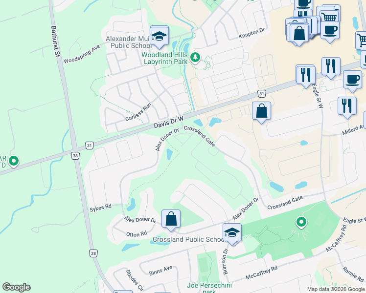 map of restaurants, bars, coffee shops, grocery stores, and more near 140 Maguire Road in Newmarket