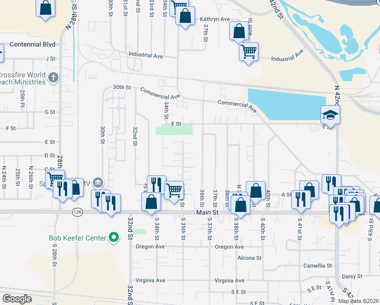 map of restaurants, bars, coffee shops, grocery stores, and more near 425 35th Street in Springfield
