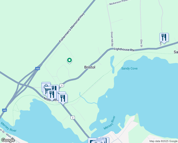 map of restaurants, bars, coffee shops, grocery stores, and more near Highway 3 in Region of Queens Municipality