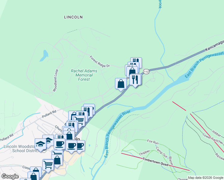map of restaurants, bars, coffee shops, grocery stores, and more near 227 Main Street in Lincoln