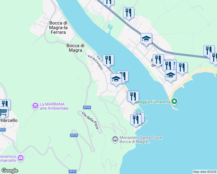 map of restaurants, bars, coffee shops, grocery stores, and more near 17 Via Sans Facon in Bocca di Magra