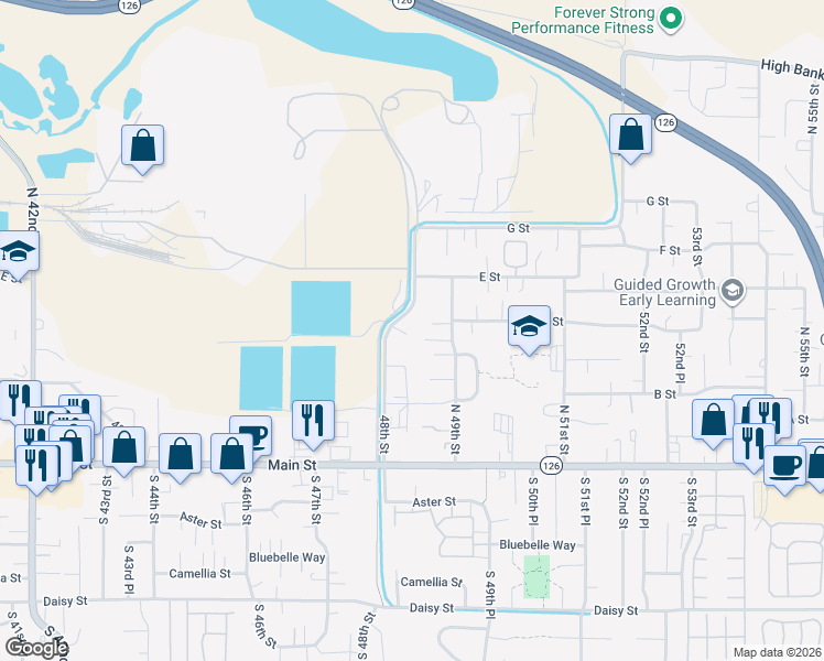 map of restaurants, bars, coffee shops, grocery stores, and more near 469 48th Street in Springfield