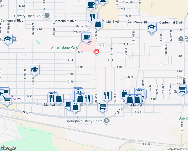 map of restaurants, bars, coffee shops, grocery stores, and more near 415 16th Street in Springfield