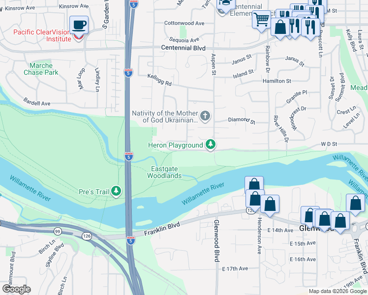 map of restaurants, bars, coffee shops, grocery stores, and more near 1451 Walnut Road in Springfield