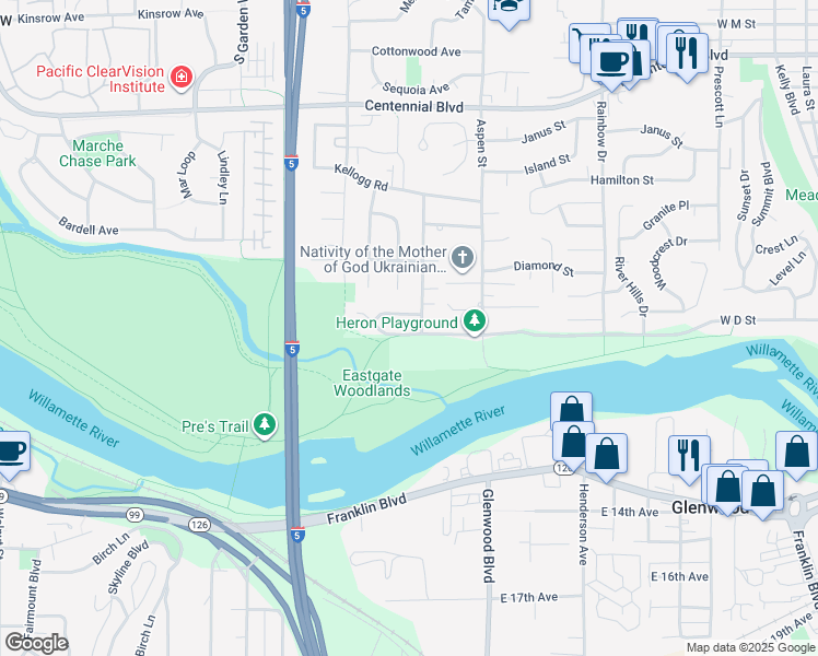 map of restaurants, bars, coffee shops, grocery stores, and more near 1451 Walnut Road in Springfield