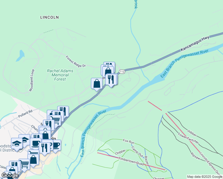 map of restaurants, bars, coffee shops, grocery stores, and more near 264 Main Street in Lincoln