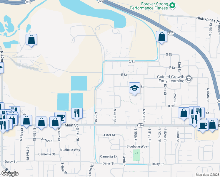 map of restaurants, bars, coffee shops, grocery stores, and more near 4872 C Street in Springfield