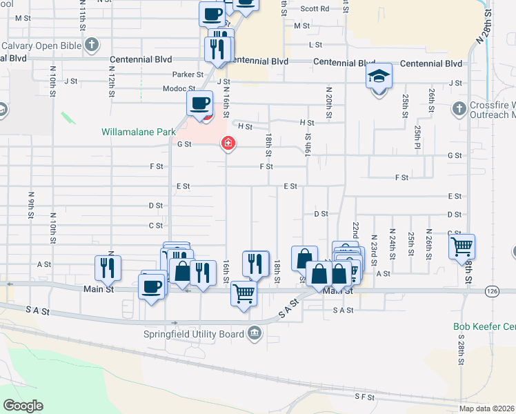 map of restaurants, bars, coffee shops, grocery stores, and more near 433 17th Street in Springfield