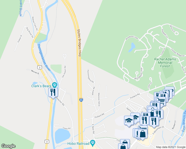 map of restaurants, bars, coffee shops, grocery stores, and more near 5 Hummingbird Road in Lincoln