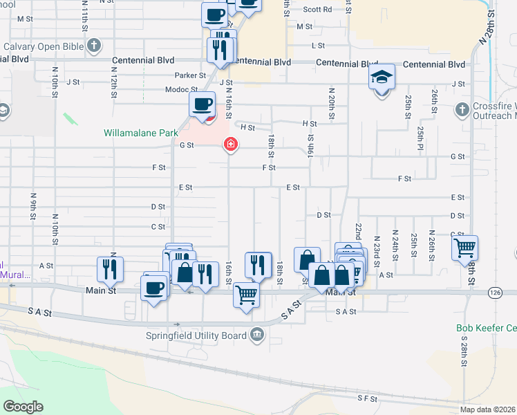 map of restaurants, bars, coffee shops, grocery stores, and more near 433 17th Street in Springfield