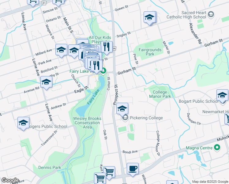 map of restaurants, bars, coffee shops, grocery stores, and more near in Newmarket