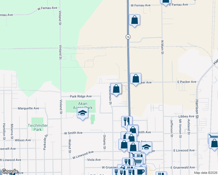 map of restaurants, bars, coffee shops, grocery stores, and more near 2655 Wisconsin Street in Oshkosh