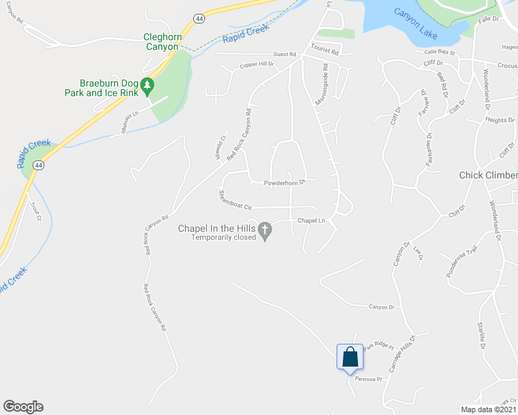 map of restaurants, bars, coffee shops, grocery stores, and more near Steamboat Circle in Rapid City