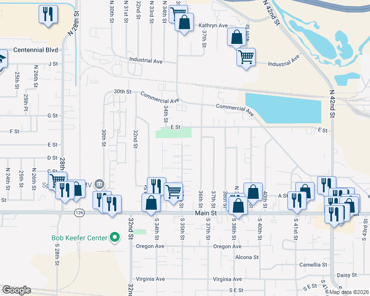 map of restaurants, bars, coffee shops, grocery stores, and more near 571 35th Street in Springfield