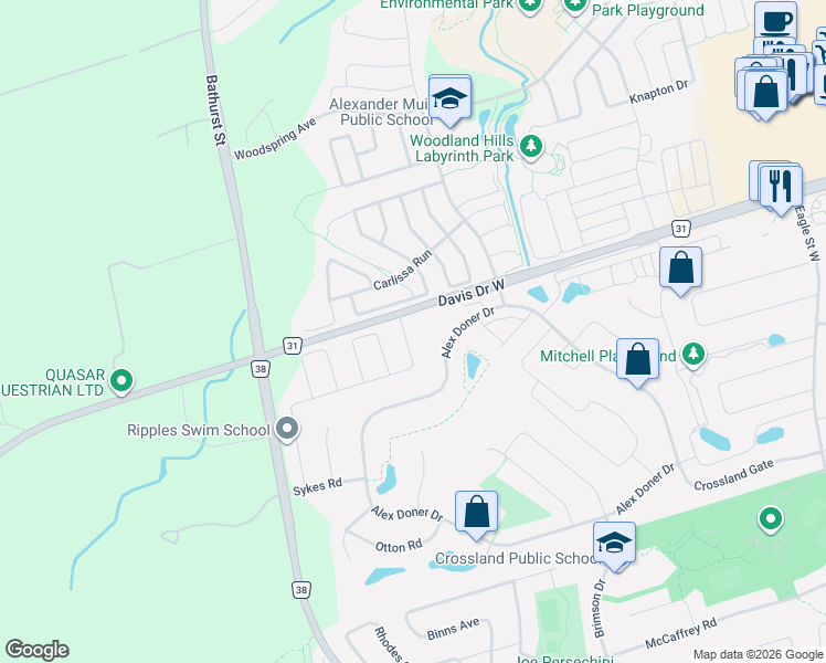 map of restaurants, bars, coffee shops, grocery stores, and more near 509 McGregor Farm Trail in Newmarket
