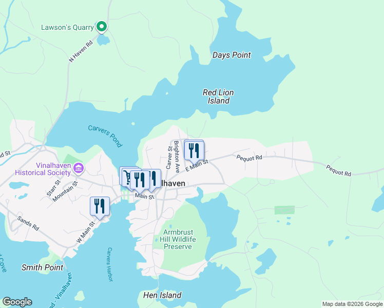 map of restaurants, bars, coffee shops, grocery stores, and more near 17 Cottage Street in Vinalhaven