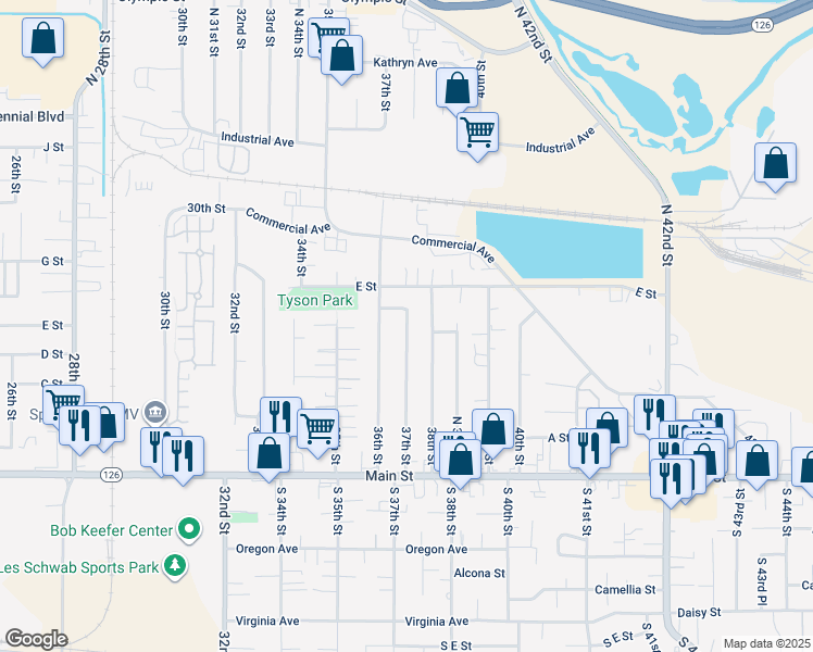 map of restaurants, bars, coffee shops, grocery stores, and more near 476 North 37th Street in Springfield