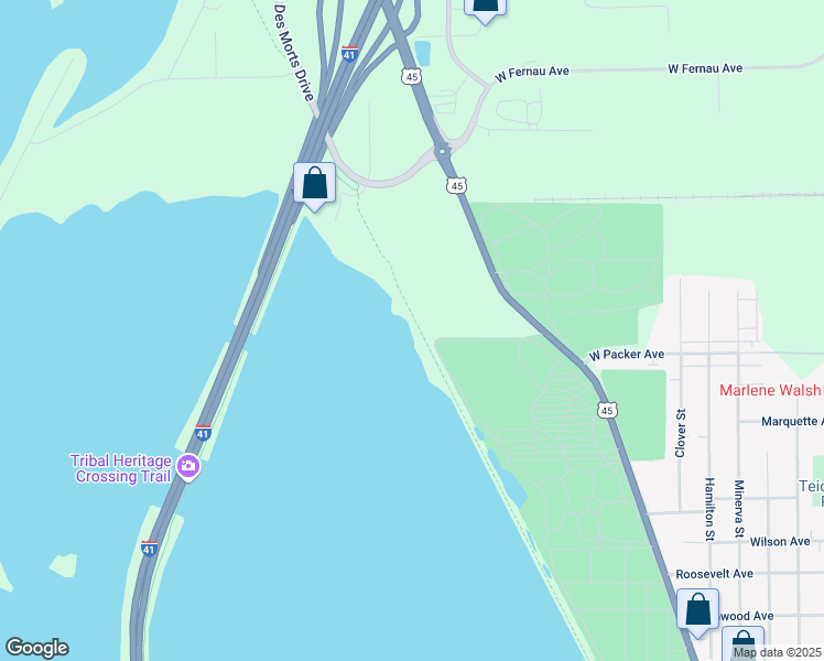 map of restaurants, bars, coffee shops, grocery stores, and more near Wiouwash Trail in Oshkosh