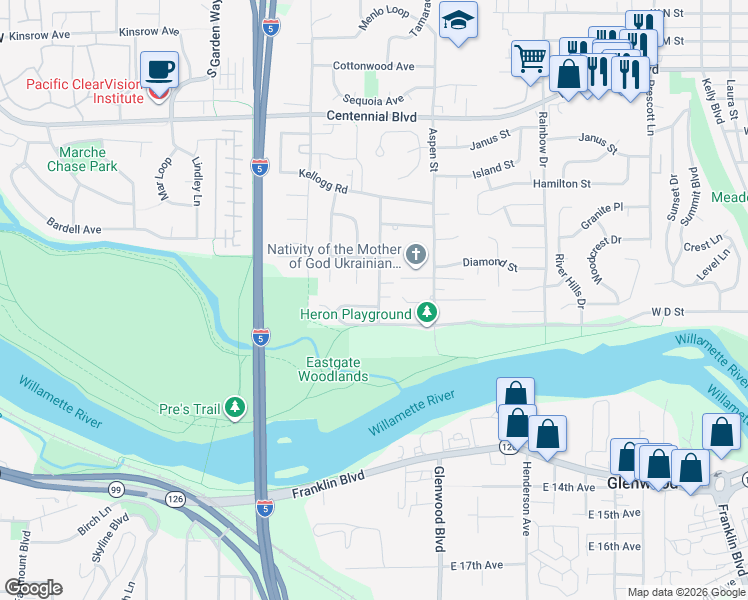 map of restaurants, bars, coffee shops, grocery stores, and more near 1502 Canal Street in Springfield
