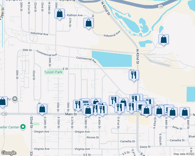 map of restaurants, bars, coffee shops, grocery stores, and more near 539 North 39th Street in Springfield