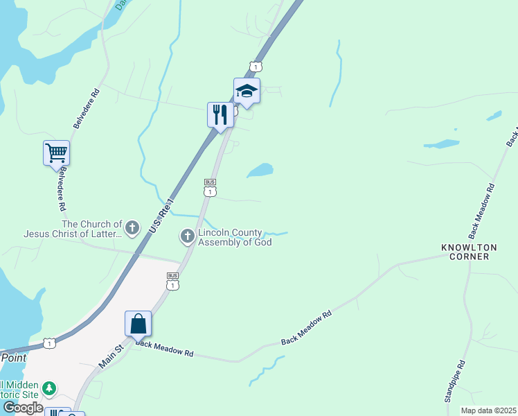 map of restaurants, bars, coffee shops, grocery stores, and more near 705 Main Street in Damariscotta