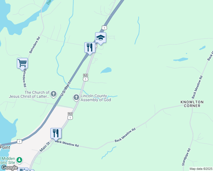 map of restaurants, bars, coffee shops, grocery stores, and more near 705 Main Street in Damariscotta