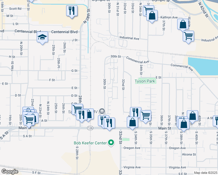 map of restaurants, bars, coffee shops, grocery stores, and more near 126 30th Street in Springfield