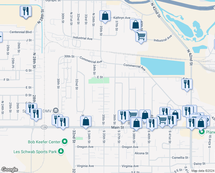 map of restaurants, bars, coffee shops, grocery stores, and more near 547 35th Street in Springfield