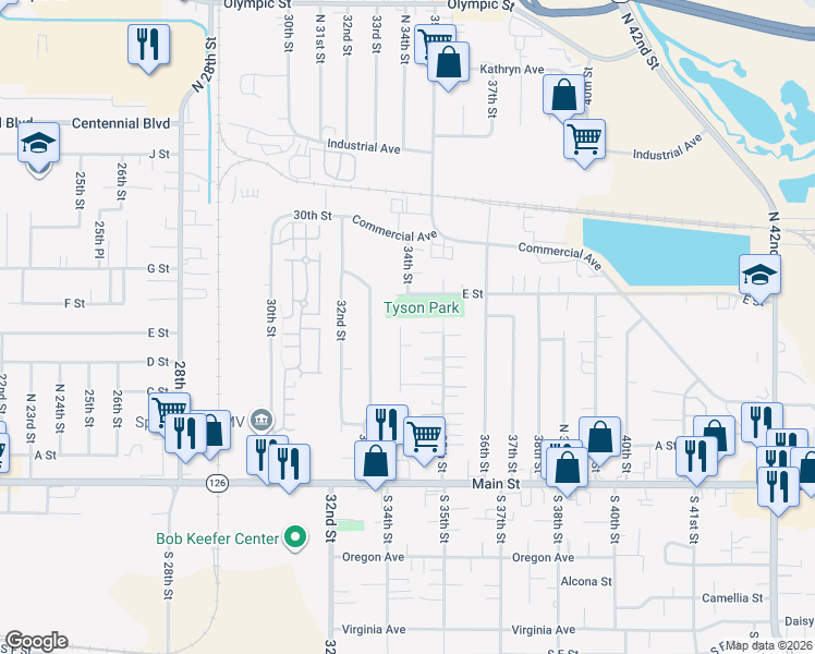 map of restaurants, bars, coffee shops, grocery stores, and more near 563 34th Street in Springfield