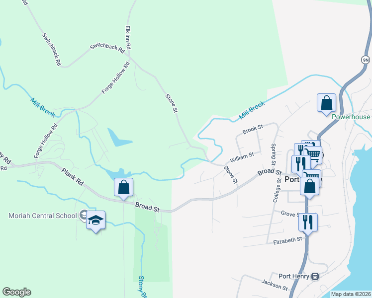 map of restaurants, bars, coffee shops, grocery stores, and more near Adirondack Park Preserve in Port Henry