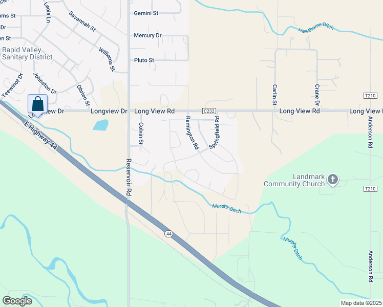 map of restaurants, bars, coffee shops, grocery stores, and more near 5972 Springfield Road in Rapid City