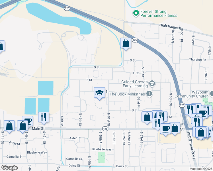 map of restaurants, bars, coffee shops, grocery stores, and more near 580 North 51st Street in Springfield