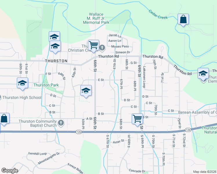 map of restaurants, bars, coffee shops, grocery stores, and more near 576 67th Street in Springfield