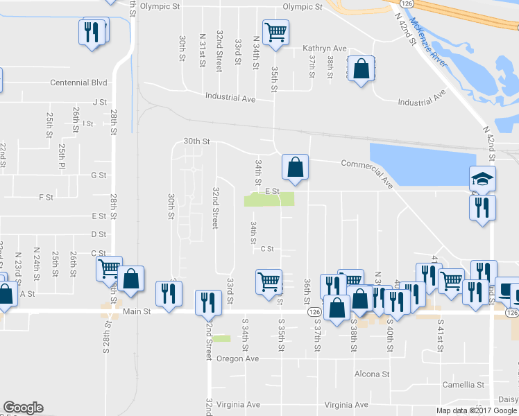 map of restaurants, bars, coffee shops, grocery stores, and more near 563 34th St in Springfield