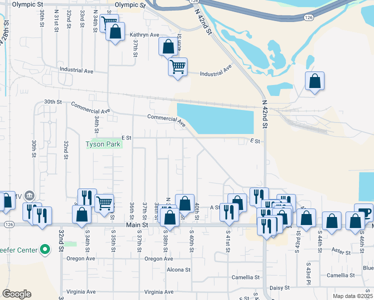 map of restaurants, bars, coffee shops, grocery stores, and more near 539 North 39th Street in Springfield