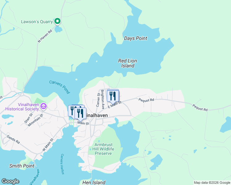 map of restaurants, bars, coffee shops, grocery stores, and more near 17 Cottage Street in Vinalhaven