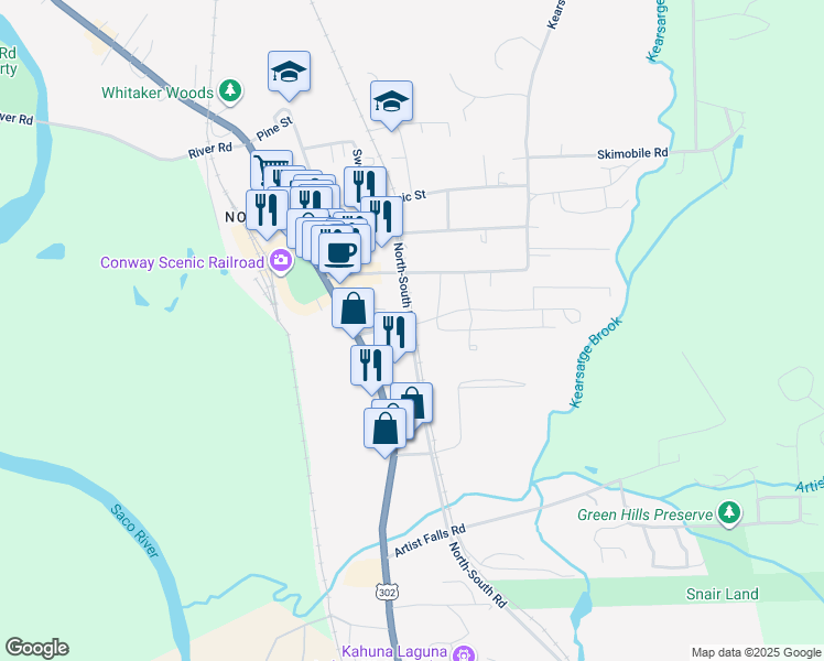map of restaurants, bars, coffee shops, grocery stores, and more near 43 Grove Street in Conway