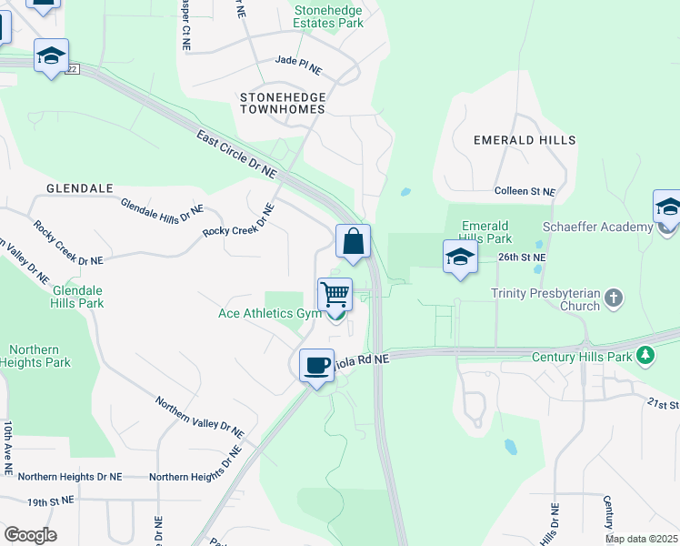map of restaurants, bars, coffee shops, grocery stores, and more near 2628 Viola Heights Drive Northeast in Rochester